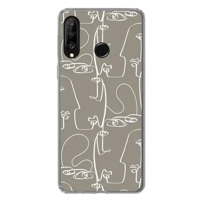 Produktbild von MuchoWow® Handyhülle Schutzhülle Hülle für Huawei P30 Lite Muster - Kopf - Strichzeichnung Silikon Softcase Handy Hülle - Handyhülle