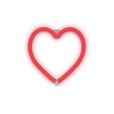 A red neon heart-shaped lamp on a white background.