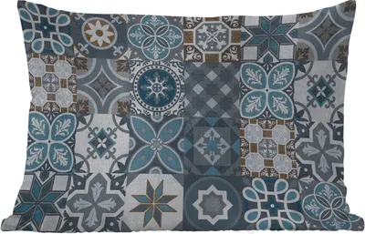 Produktbild von MuchoWow® Outdoor Kissen - Design - Blume - Blau - Figuren - 60x40 cm - Wetterfest - Lounge Kissen - Zierkissen - Kissen für Innenräume