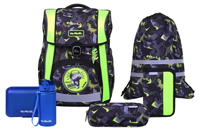 Image de McNeill sac d'école Bravo Schoolbag Set 9 pièces Dinopark noir vert fluo