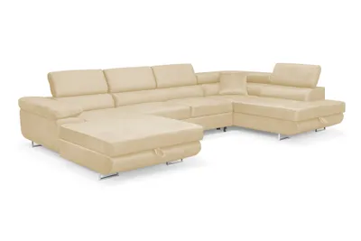 Produktbild von Sofiland Aller U Ecksofa mit Schlaffunktion, 8-Sitzer, Hellbeige, Bettkasten, verstellbare Kopfstützen