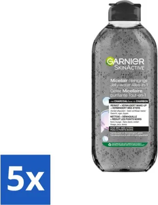 Zdjęcie produktu dla Garnier - SkinActive - Woda micelarna w żelu - wszystko w jednym - węgiel drzewny - 400 ml - opakowanie ekonomiczne - 5 szt