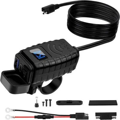 Image de Chargeur pour moto 12 V avec affichage LED et fusible de 10 A