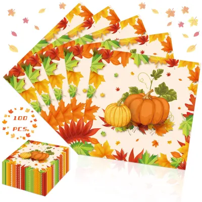 Papierservietten Herbst 100 Stück 33x33 cm Kürbismotiv
