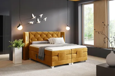 Produktbild von Boxspringbett Elektrisch Bett STEVE 140x200cm in Stoff Fresh Senfgelb