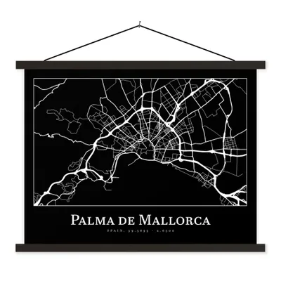 Produktbild von MuchoWow® Textilposter Karte - Stadtplan - Palma de Mallorca - Karte 150x113 cm mit holzfarbenen Rahmen - Poster