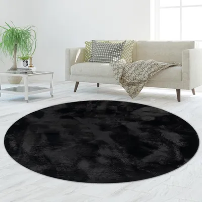 Produktbild von Teppich schwarz weich pflegeleicht saugrobotergeeignet für Wohnbereiche Größe - 120 cm Rund