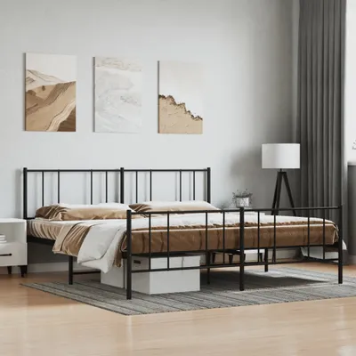 Produktbild von The Living Store Bettgestell mit Kopf- und Fußteil Metall Schwarz 193x203 cm