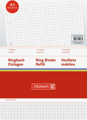 Immagine prodotto di 10X BRUNNEN 1066302 Ringbucheinlagen, A5, kariert, weiß, 50 Blatt