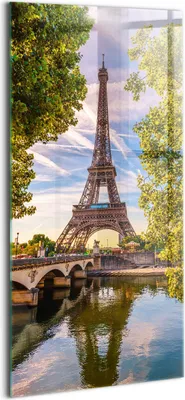 Produktbild von Designer Glasbild - Wandbild - Glas Bild - 50x100 cm - Eiffelturm Zwischen Den Bäumen