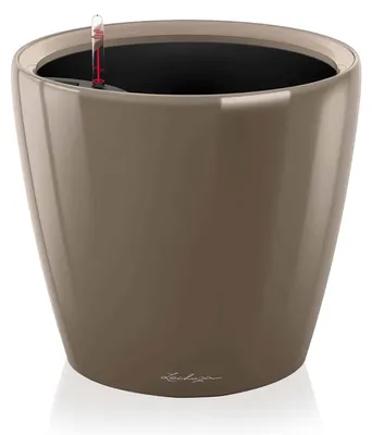 Produktbild von LECHUZA-Pflanzgefäß CLASSICO Premium LS 28 Taupe Hochglanz | Pflanzgefäß mit Bewässerungssystem | Hochglanz-Oberfläche | Ø 28,5 x 26 cm | 16045