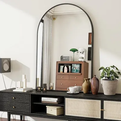 Imagen del producto de Espejo de pared con forma de arco, 100x75 cm, espejo para baño, ideal para decoración de interiores