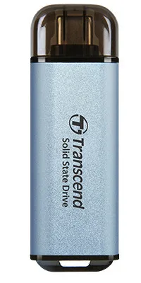 A close-up studio shot of a portable external SSD drive.