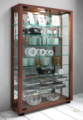 Produktbild von VCM Glasvitrine stehend | Vitrine Glas mit ESG-Sicherheitsglas | Maße ca. H. 91 x B. 59 x T. 18 cm | Standvitrine Glas | Modern und platzsparend | Glas Vitrinenschrank – Lumo Mini Spiegel