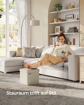 Produktbild von SONGMICS Sitzhocker mit Stauraum, kleine klappbare Sitzbank, 30 x 30 cm Fußbank, Aufbewahrungsbox, bis 130 kg belastbar