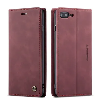 Obrázek produktu pro iPhone 8 Plus Pouzdro, RetroPolyuretanKožené Pouzdro, Kapsy na Karty, Magnetické Uzavírání, Pouzdro s Funkcí Stojánku pro iPhone 7 Plus / 8 Plus červené