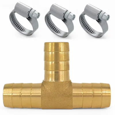 Produktbild von Schlauchverbinder Messing Set 19 mm T-Stück - 3x Schlauchschelle 12 - 22 mm