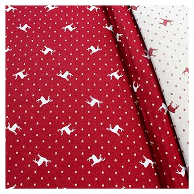 Produktbild von Jacquard Dekostoff Doubleface Hirsche & Punkte Meterware Rot-Beige