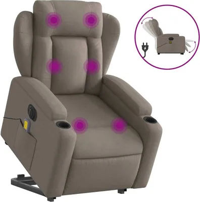 Image de vidaXL Fauteuil de massage électrique avec releveur Taupe Tissu