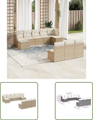 Produktbild von The Living Store 10-tlg. Garten-Sofagarnitur mit Kissen Beige Poly Rattan