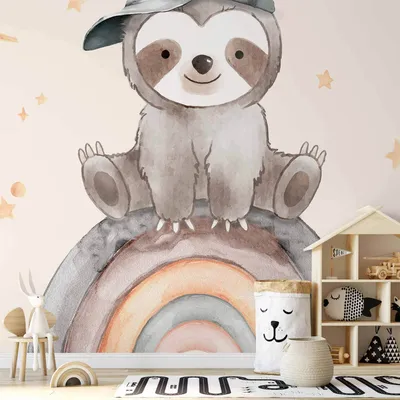 Produktbild von Selbstklebende Folie Fototapete - Little Sloth Among Stars and Rainbows 98x70 cm Für Kinder e-C-10060-a-a