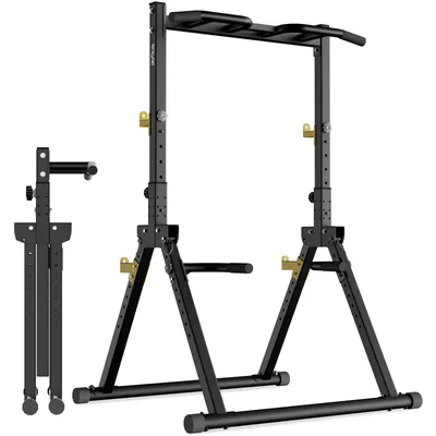 Image de DH FitLife Power Tower Pliable – Station de Dips avec Barre de Traction, Supports pour Haltères et Charge Maximale de 150kg