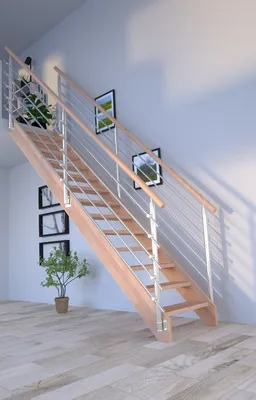Zdjęcie produktu dla Schody drewniane Mykonos proste - bukowe - balustrada ze stali nierdzewnej - obustronne - bez podstopnic