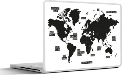 Produktbild von MuchoWow® Laptop Aufkleber Sticker Cover Weltkarte - Schwarz - Weiß - Kinder - Junge - Mädchen 30x21 cm - Sticker für Laptop - Selbstklebend