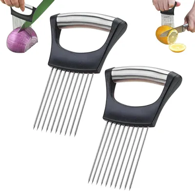 Imagen del producto de Juego de cortadores para verduras y cebollas, de 2 piezas, acero inoxidable, 14 x 9,5 cm, utensilio de cocina
