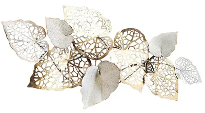 Produktbild von Kobolo Wandbild WohnzimmerWanddeko Metallbild 3D - GOLDEN LEAF - aus Metall in gold und weiß