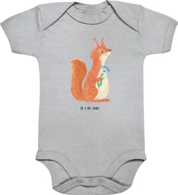 Produktbild von Mr. & Mrs. Panda Strampler Baby Eichhörnchen Blume 3. - 6. Monat - Heather Grey - Geschenk, Spaß, glücklich Spruch, Babybody, Motivation Sprüche, babykleidung body