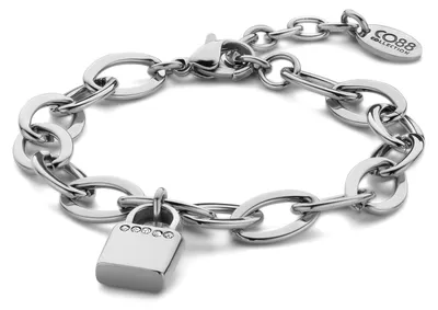 Produktbild von CO88 8CB-90783 Stalen Schakelarmband - Dames - 19,5 cm - Hanger - Hangslotje - Zilverkleurig