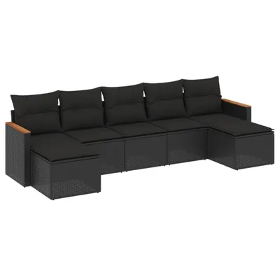 Produktbild von 7-tlg. Garten-Sofagarnitur mit Kissen Schwarz Poly Rattan
