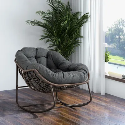 Obrázek produktu pro Houpací křeslo AIORBER, 6" čalouněné, měkké a pohodlné, robustní ocelový rám, nosnost do 120 kg, 111 x 94 x 80 cm, na zahradu, terasu, tmavě šedé