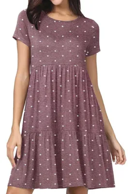 Imagen del producto de Vestido de verano para mujer, con cuello redondo y falda plisada, corte A, ideal para uso casual