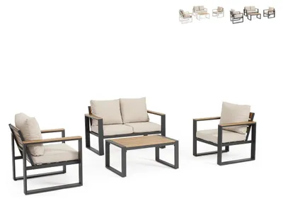 Produktbild von Gartenlounge Set mit Stühlen, Sofa und Tisch Leandro YES - Anthrazit