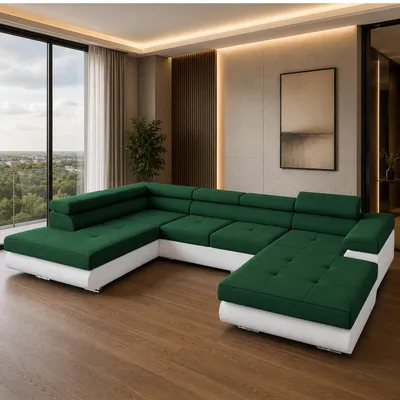 Produktbild von Wohnlandschaft RELAX U Ecksofa mit Schlaffunktion, Kunstleder & Samt, 345 × 205 cm