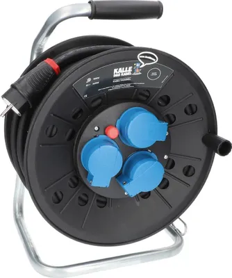 Produktbild von KALLE DAS KABEL Kabeltrommel 40 Meter H07RN-F 3G 1,5 mm² 3x SCHUKO Steckdose Schutzart IP44 Stromkabel Verlängerungskabel