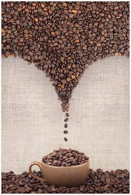 Produktbild von Wallario Premium Glasbild, freischwebende Optik, kräftige Farben, Größe 90 x 60 cm Motiv Tasse mit Kaffeebohnen - Kaffeedesign