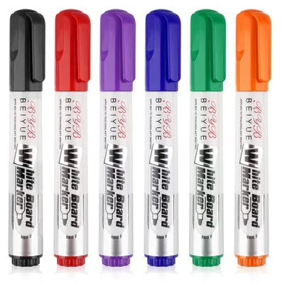 Image de Stylos pour tableau blanc, effaçables, 6 couleurs, pointe de 3 mm, pour l'école, le bureau, les fenêtres, lot de 6