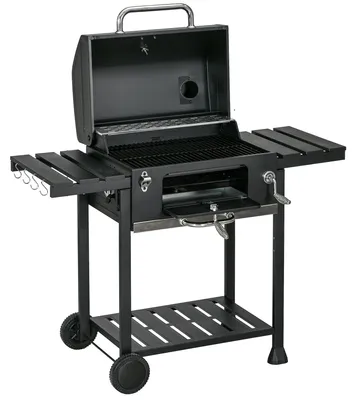 Productafbeelding van Outsunny houtskoolgrill, campinggrill met twee grillroosters, inklapbaar zijtafeltje