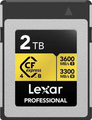 Produktbild von Lexar LCXEXP4002T- RNENG, 2 TB, CFexpress Type B, 3600 MB/s, 3300 MB/s, Tropfsicher, Vibrationsbeständig, Staubgeschützt, Schockresistent, Mehrfarbig