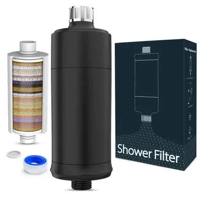 Immagine prodotto di Filtro doccia a 32 stadi per acqua dura, riduce cloro, impurità, metalli pesanti, capacità di 20.000 litri, 1 filtro di ricambio, colore nero