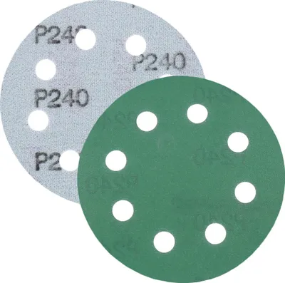 Produktbild von P240 Schleifpapier, Schleifscheibe - Universal (grün) 125mm, 8-fach-gelocht, Filmbasis - 10er Pack