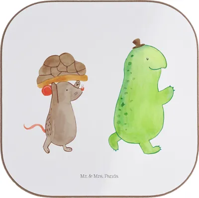 Produktbild von Mr. & Mrs. Panda Untersetzer für Gläser Schildkröte Maus - Weiß - Geschenk, Freundinnen, gläseruntersetzer, Tasse, Beste, Coaster, Getränkeuntersetzer