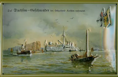 Produktbild von Blechschild Sachsen Kriegsschiff Geschwader vor Helgoland Dampfer Reedereiplakat Schiff Schild Nosta