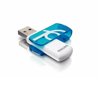 Produktbild von Philips USB-Flashlaufwerk FM16FD05B/00, 16 GB, USB Typ-A, 2.0, 14 MB/s, Drehring, Blau, Weiß