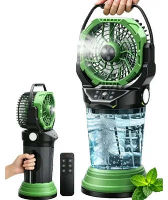 Obrázok produktu pre Prenosný ventilátor s rozprašovaním vody, funkcia vytvárania jemnej mlhy, diaľkové ovládanie, zelený