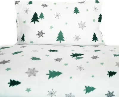 Obrázek produktu pro Fleecové ložní prádlo se zeleným vzorem jedle ze 100% polyesteru - příjemné a snadno udržovatelné 135x200 cm