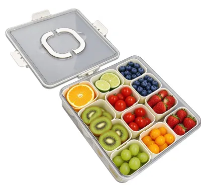Snackle Box, 12 Fächer, Tablett mit Deckel und Griff, transparent